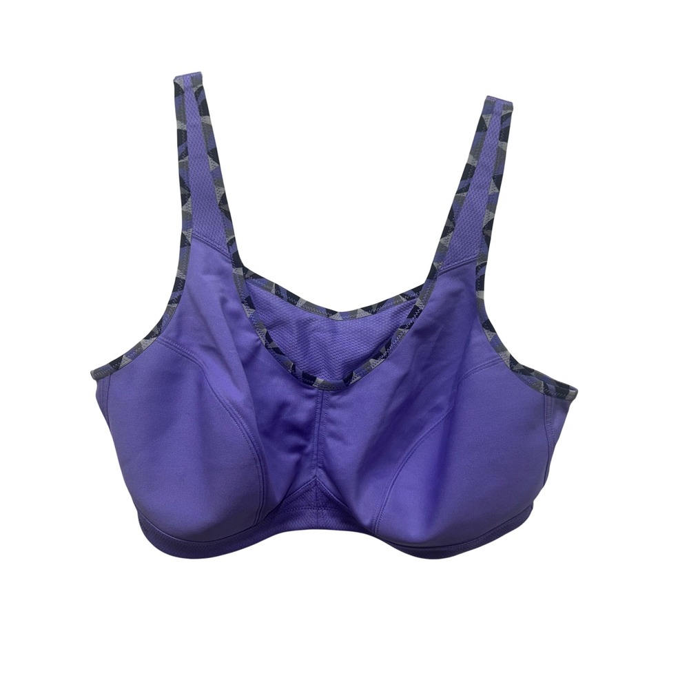 Glamorise Purple Sports Bra with Patterned Trim